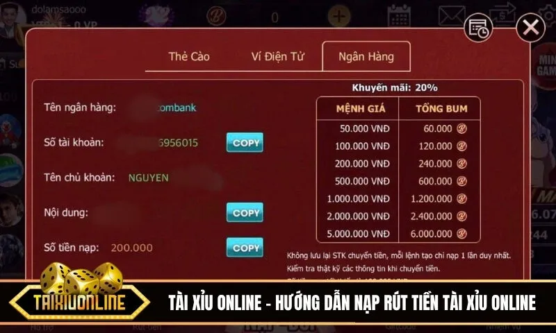 Hướng dẫn cách nạp rút tiền tài xỉu online